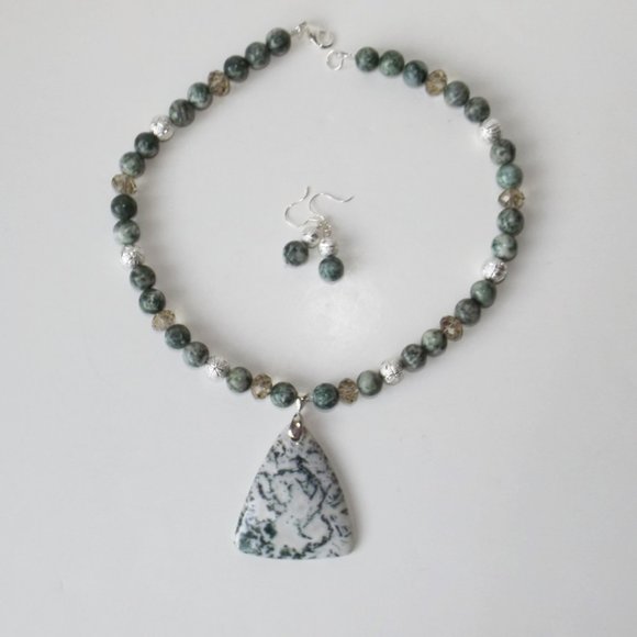 Natural Tree Agate necklace/earrings set (#1297) - Picture 4 of 5